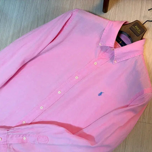[BUNJANG] Polo Ralph Lauren Linen Milky Pink Medium (100) Size Shirt / 폴로 랄프로렌 리넨(린넨) 밀키핑크컬러 미듐(100)사이즈