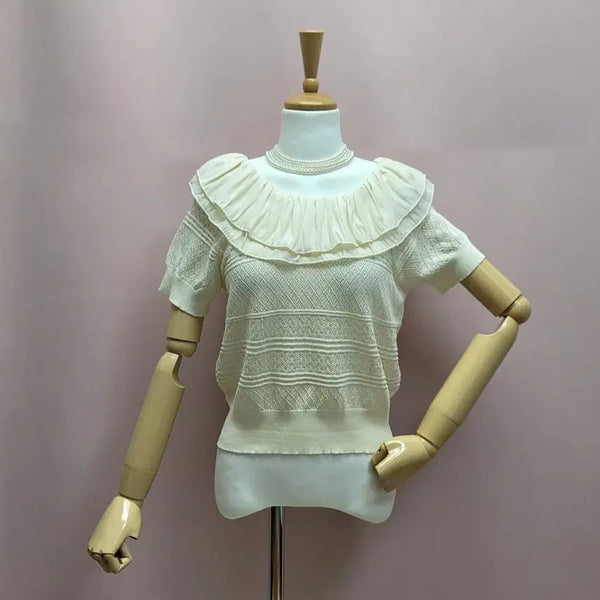 [BUNJANG] Lovely Frill Short-Sleeve Knit / 러블리 프릴 반팔 니트