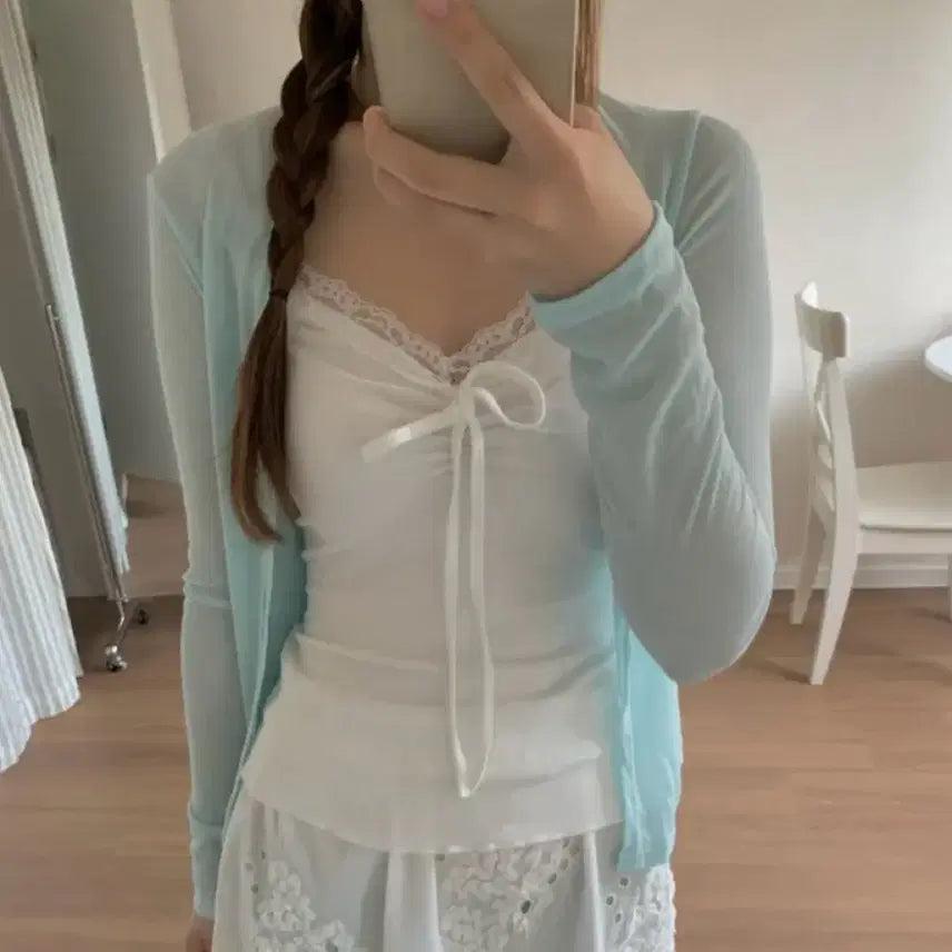 [BUNJANG] New Sleeveless Cardigan Set / 새상품 민트 나시 가디건 세트