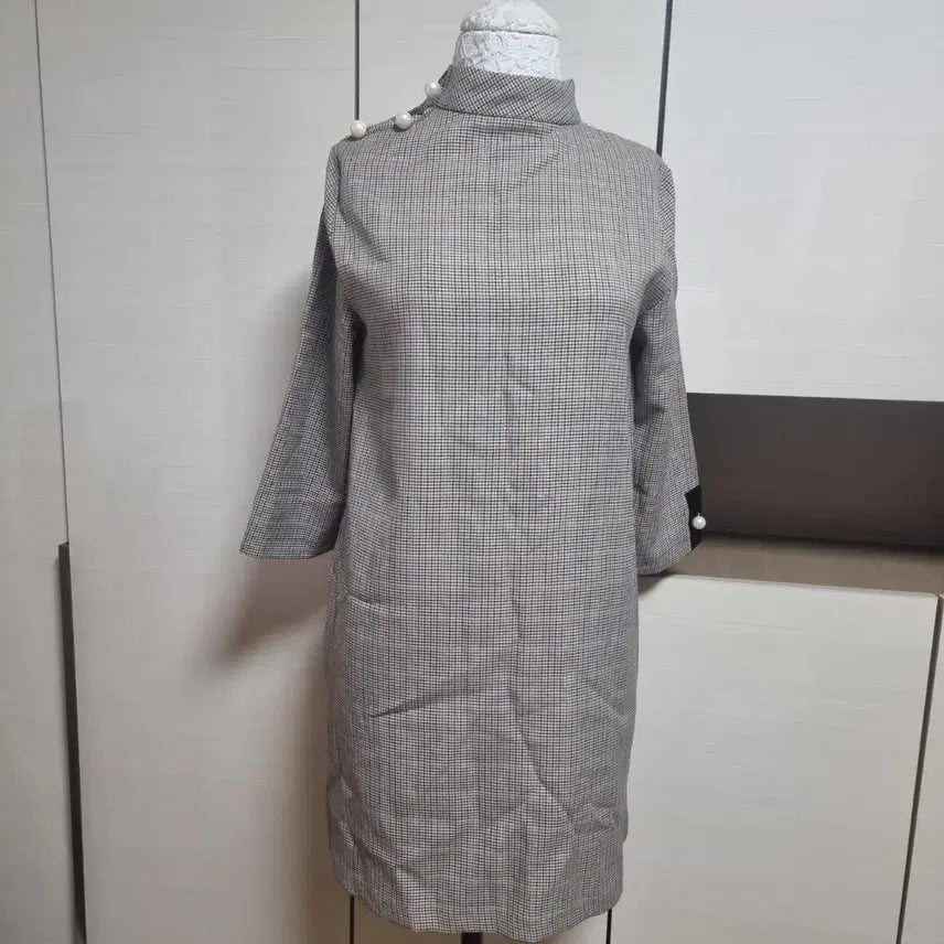 [BUNJANG] ZARA BASIC Check Pearl Button Dress S / (새상품)ZARA BASIC 체크 진주 버튼 원피스 S