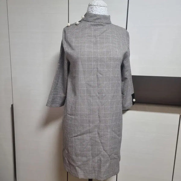 [BUNJANG] ZARA BASIC Check Pearl Button Dress S / (새상품)ZARA BASIC 체크 진주 버튼 원피스 S