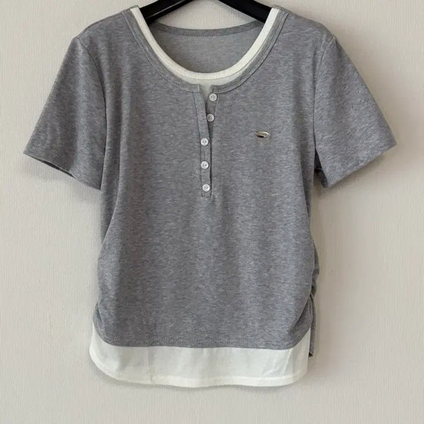 [BUNJANG] Layered Pendant Shirring T-Shirt / 새제품  레이어드 팬던트 셔링 티셔츠