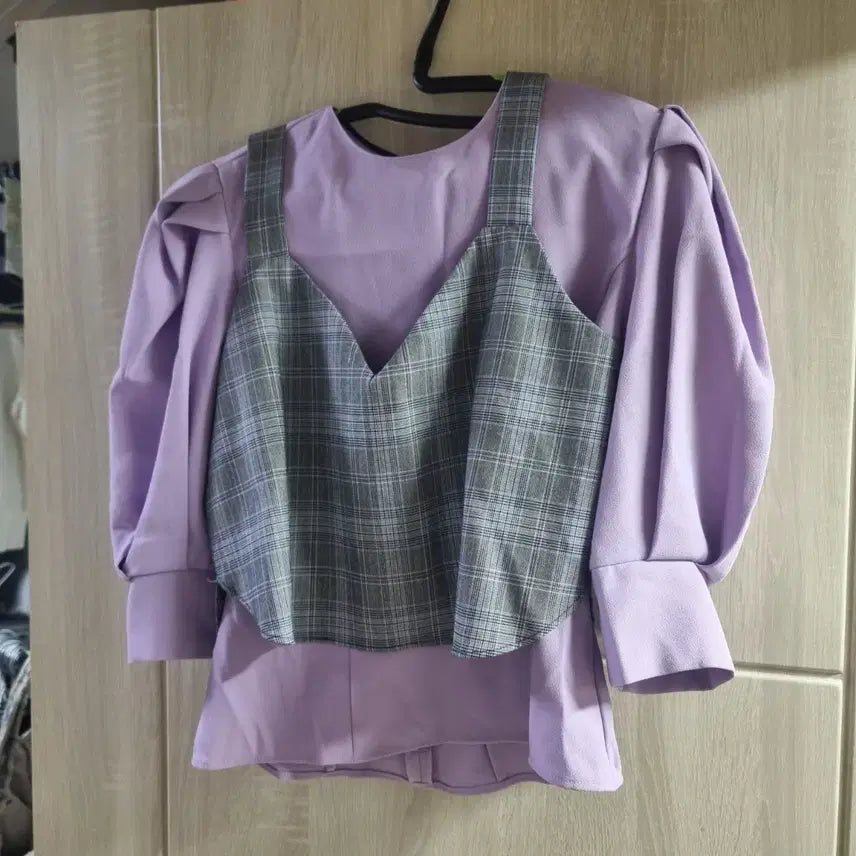 [BUNJANG] Zara Puff Sleeve Blouse & Check Bustier Set XS / (새상품)자라 퍼프소매 체크 뷔스티에 셋트 XS