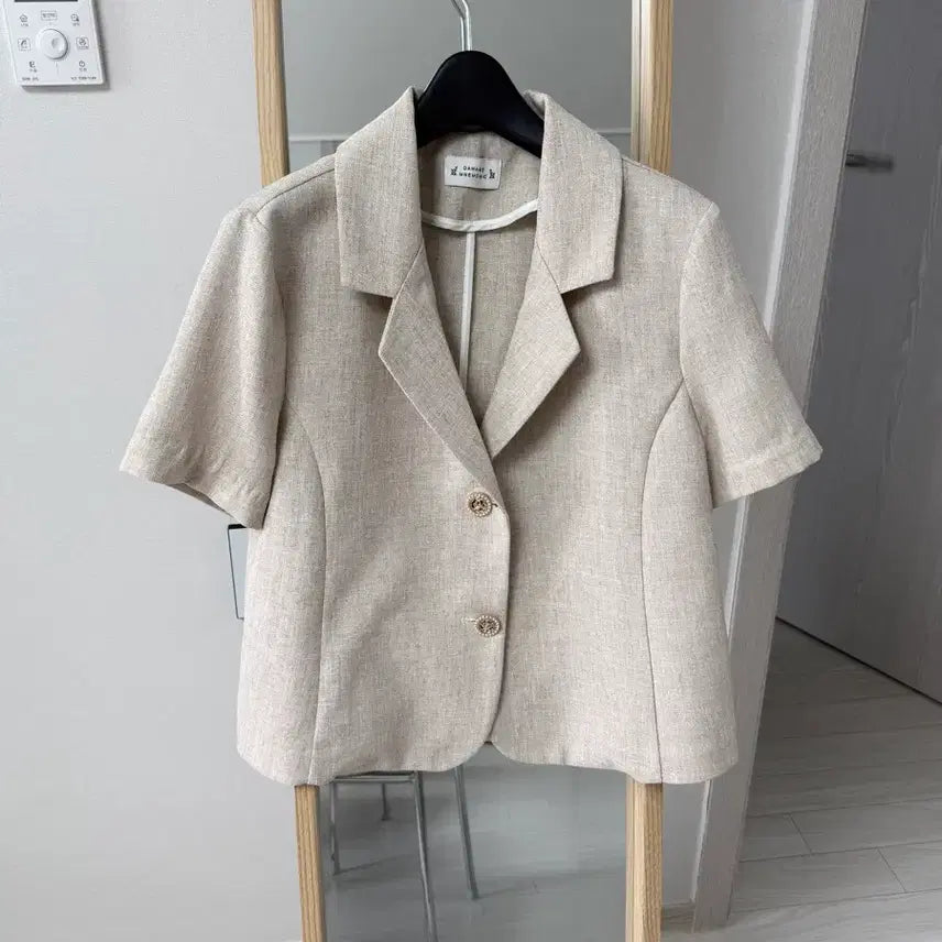 [BUNJANG] Deminage Monic Linen Short-Sleeve Beige Jacket / 데미니지모닉 린넨 반팔 베이지 자켓