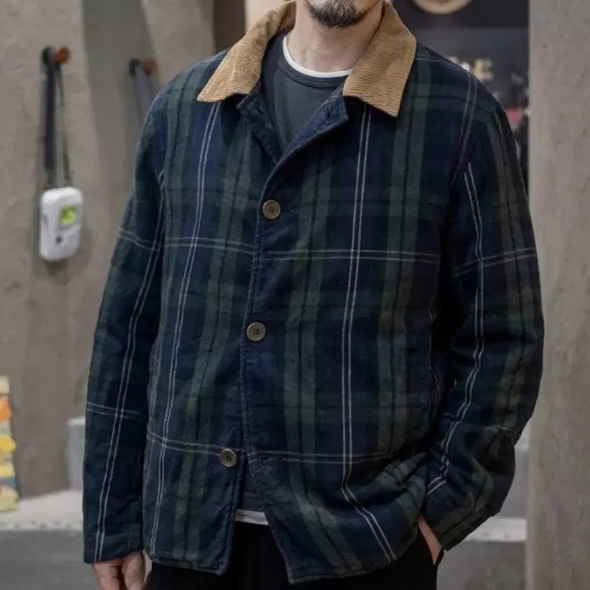 [BUNJANG] 45R Black Watch Check Corduroy Mix Jacket / 45RPM 블랙와치 체크 코듀로이 믹스 자켓