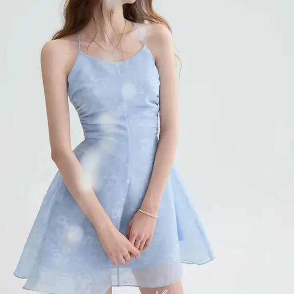 [BUNJANG] Sinsden Floral Backless Mini Dress / (S) 신스덴 플로럴 백리스 블루 미니원피스 휴양지원피스