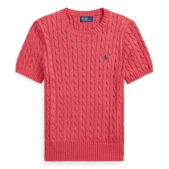 [BUNJANG] Polo Ralph Lauren Women's Classic Embroidered Cable Knit Short Sleeve Sweater / 랄프로렌 여성 클래식 자수 케이블 니트 반팔 / 정품
