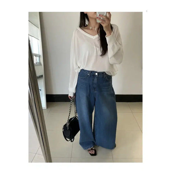 [BUNJANG] Danmi Project Summer V-Neck Knit - Ivory / 단미프로젝트 썸머 브이넥 니트 - 아이보리