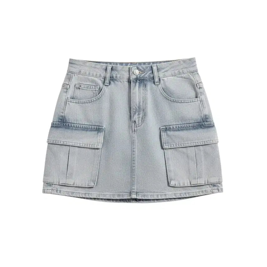 [BUNJANG] LAP Women's Washed Light Blue Denim Skirt / 여성M/ LAP 워싱 연청 데님스커트
