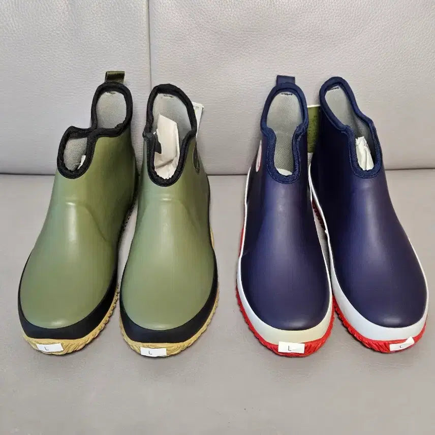 [BUNJANG] Men's Rubber Rain Boots (Ankle Height) - Khaki/Navy / 레인부츠 장화 카키/네이비