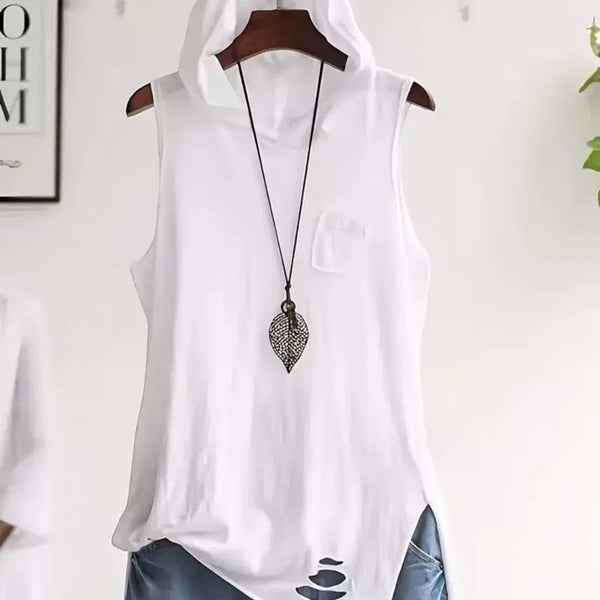 [BUNJANG] White Hooded Sleeveless Top / 후드 나시(새상품)
