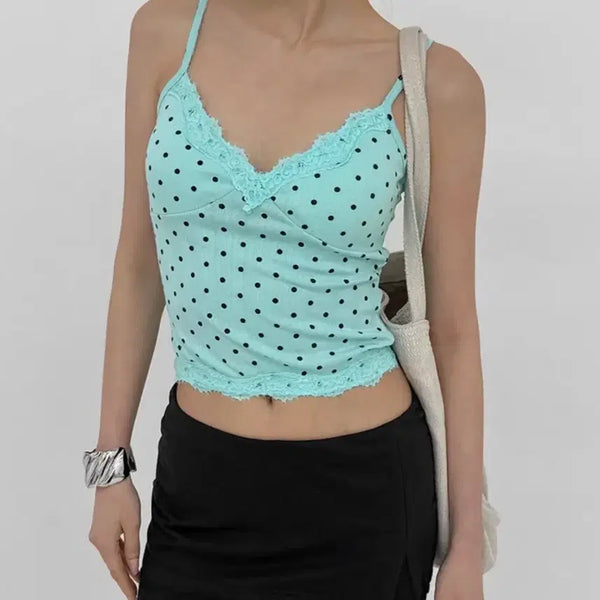 [BUNJANG] Black Up Dot Lace Camisole (Built-in Cups) / 블랙업) 리비에 도트 레이스나시 (캡내장)