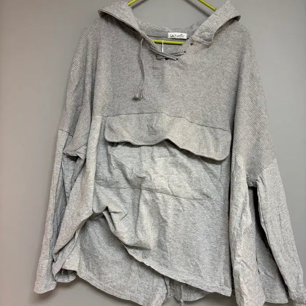 [BUNJANG] Gray Hooded Sweatshirt Set - Loose Fit / 그레이 후드티세트