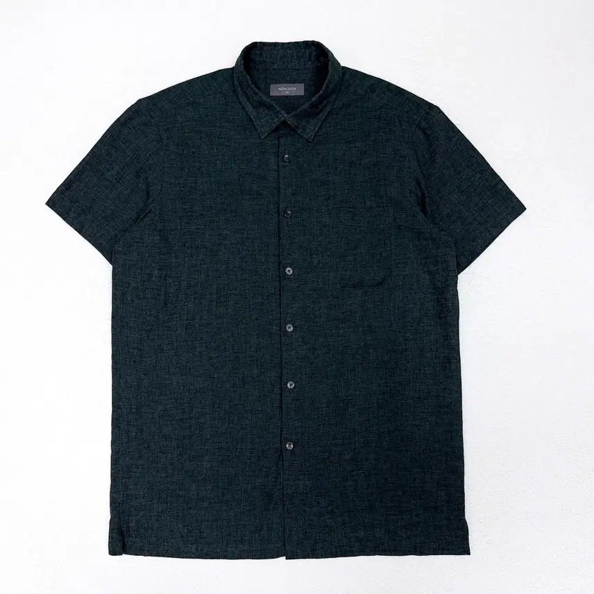 [BUNJANG] Roga Tis Dark Green Linen Half Shirt (Slim 105) / [슬림 105] 로가디스 다크그린 린넨 하프 셔츠