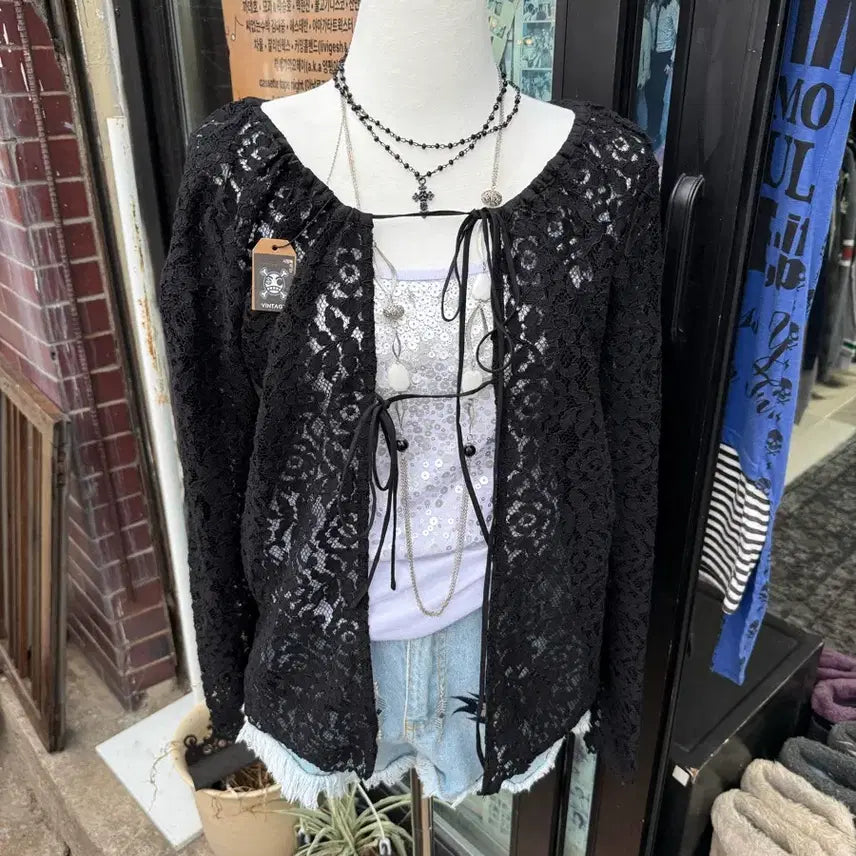 [BUNJANG] Vintage Lace See-through Summer Cardigan / 빈티지 레이스 시스루 여름 가디건