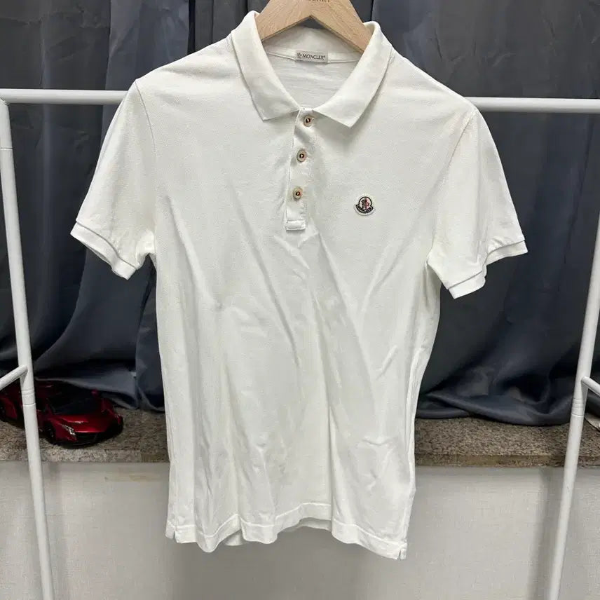 [BUNJANG] Moncler Authentic Men's White Logo Collar T-Shirt / [ 몽클레어 ] 정품 / 남성95 / 화이트 반팔 로고 카라티 몽클레르