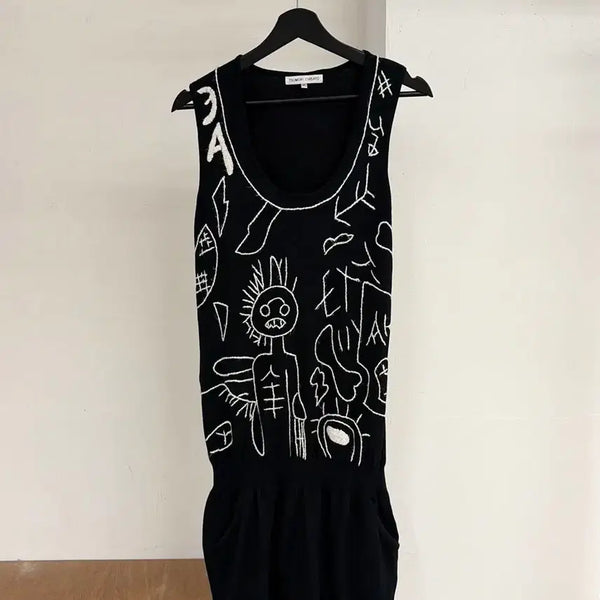 [BUNJANG] Tsumori Chisato White Graphic Sleeveless Knit Dress / 츠모리 치사토 화이트 그래픽 슬리브리스 니트 원피스