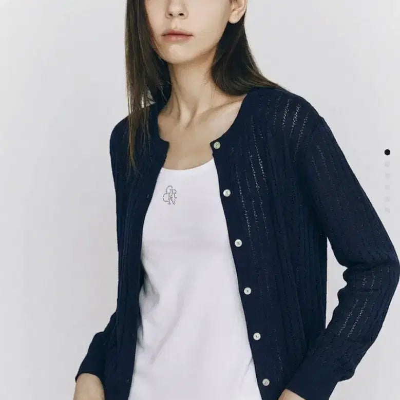 [BUNJANG] Giodano Pointelle Lace Cardigan Navy M / 지오다노 포인텔 레이스 가디건 네이비 M