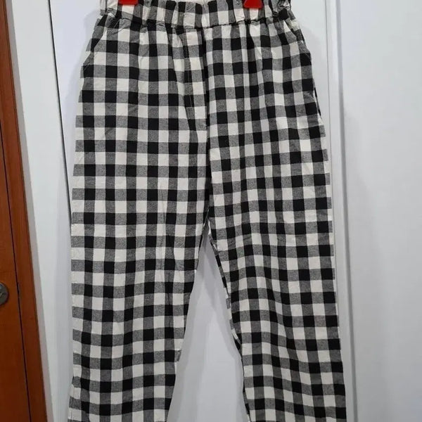 [BUNJANG] Black & White Checkered Cotton Pants / 체크 바지 블랙&화이트(새상품)