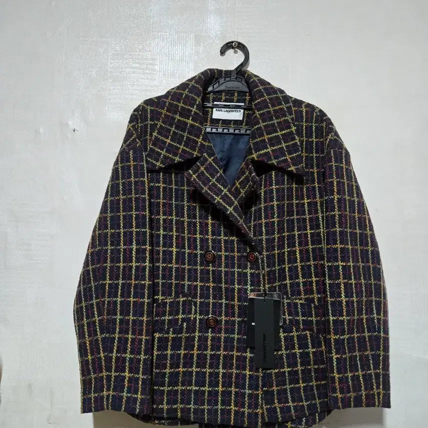 [BUNJANG] Karl Lagerfeld Check Double Coat / 미착용) 칼 라거펠트 체크 더블 코트 55