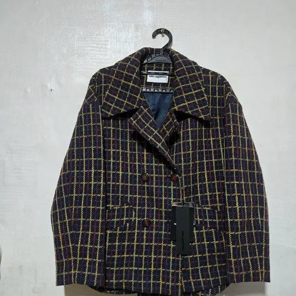 [BUNJANG] Karl Lagerfeld Check Double Coat / 미착용) 칼 라거펠트 체크 더블 코트 55