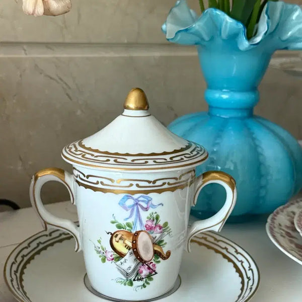 [BUNJANG] French Limoges Ribbon Hand-Painted Chocolate Cup Set / 프랑스 리모쥬 리본 핸드페인팅 초콜렛컵 셋트