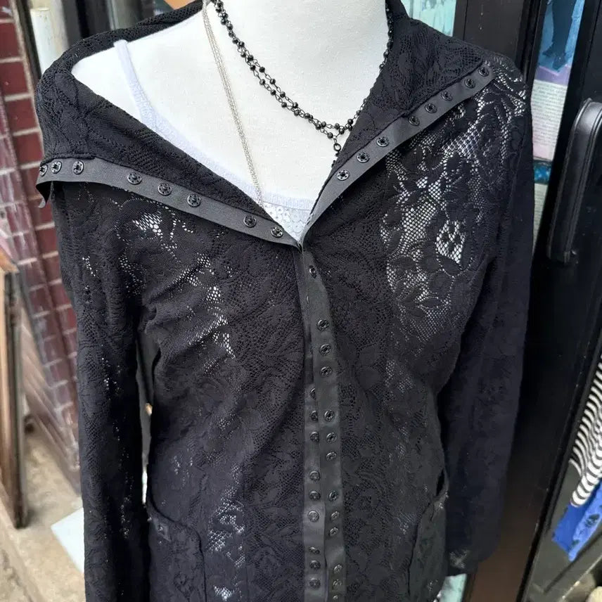 [BUNJANG] Vintage Lace See-Through Button Summer Cardigan / 빈티지 레이스 시스루 버튼 여름 가디건
