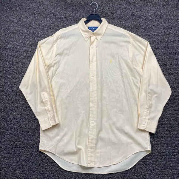 [BUNJANG] Polo Ralph Lauren Embroidered Logo Yellow Oxford Shirt / 폴로 랄프로렌 자수로고 옐로우 옥스포드 셔츠