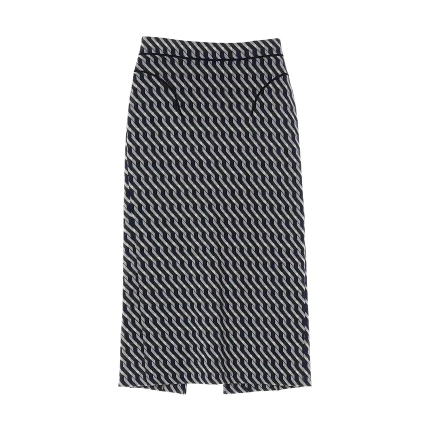 [BUNJANG] SYSTEM 22SS Geometric Pattern Cotton Long Skirt Dark Navy / 시스템 22SS 기하학 패턴 코튼 뒤트임 롱 스커트 다크네이비