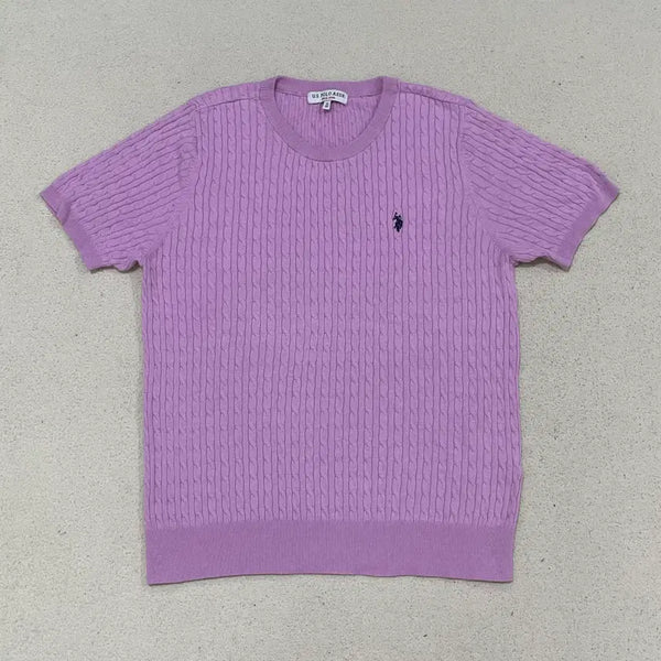[BUNJANG] U.S. Polo Assn. Round Neck Cable Knit Short Sleeve Sweater / M 유에스폴로아센 라운드넥 케이블 반팔 니트 0716