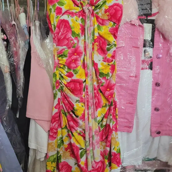 [BUNJANG] Floral Wrap Tube Top Mini Dress / 꽃무늬 랩 디자인 튜브탑 원피스 수입