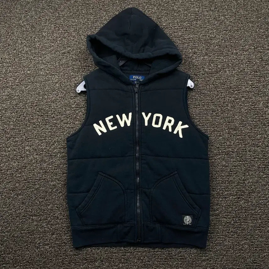 [BUNJANG] Polo Ralph Lauren Spellout Black Hooded Vest / 폴로 랄프로렌 스펠아웃 블랙 후드 조끼