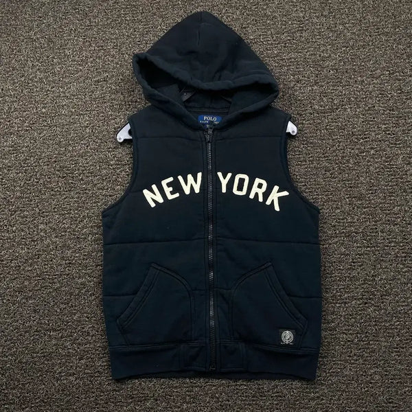 [BUNJANG] Polo Ralph Lauren Spellout Black Hooded Vest / 폴로 랄프로렌 스펠아웃 블랙 후드 조끼
