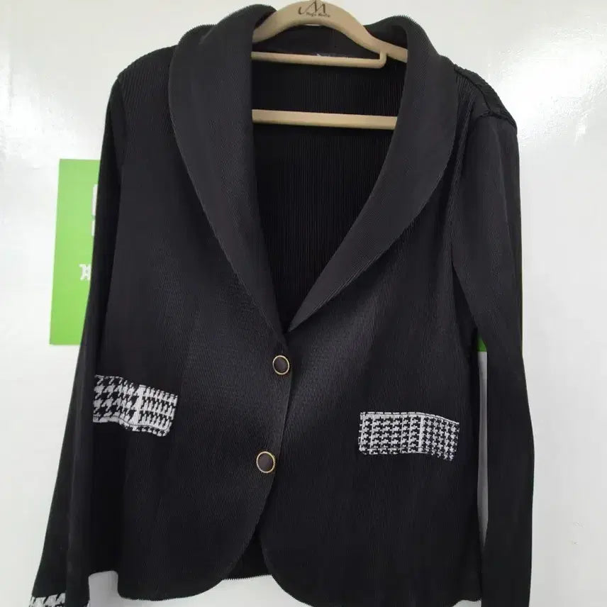 [BUNJANG] Wrinkle Check Color-Blocked Blazer Jacket / 링클체크 배색 블레이저 자켓