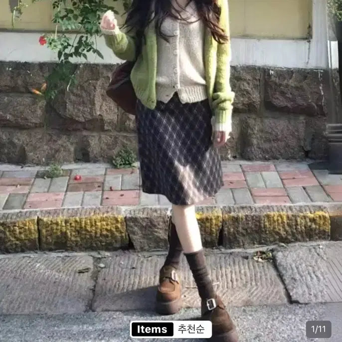 [BUNJANG] Shein Plaid Bodycon Knee-Length Skirt / 체크 스커트 슬리밍 무릎 길이 체크 바디콘 스커트 봄