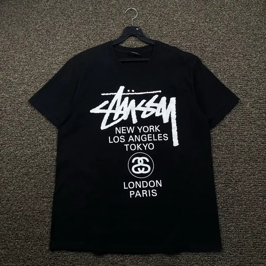 [BUNJANG] Stussy World Tour Black T-Shirt / 스투시 월드투어 블랙 반팔 티셔츠