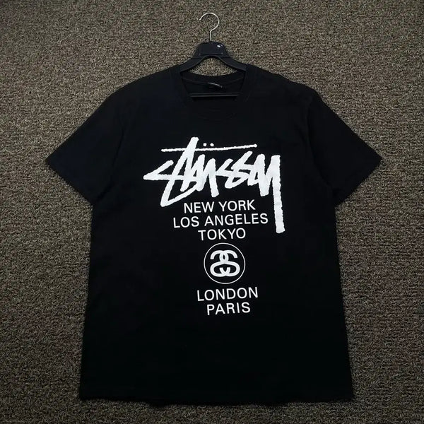 [BUNJANG] Stussy World Tour Black T-Shirt / 스투시 월드투어 블랙 반팔 티셔츠