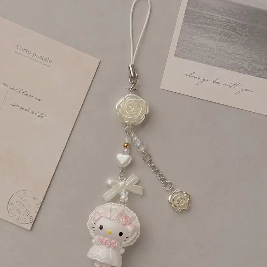 [BUNJANG] Sanrio Wedding Kitty Rose White Bag Charm Keychain / 웨딩 키티 백참 로즈 화이트 키링