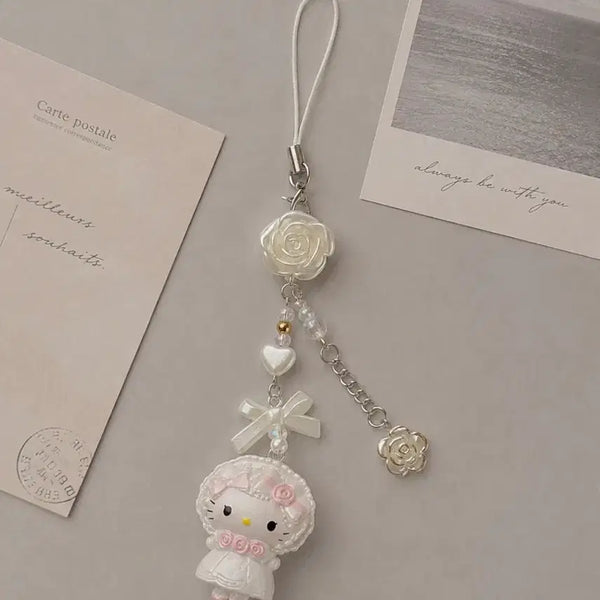 [BUNJANG] Sanrio Wedding Kitty Rose White Bag Charm Keychain / 웨딩 키티 백참 로즈 화이트 키링