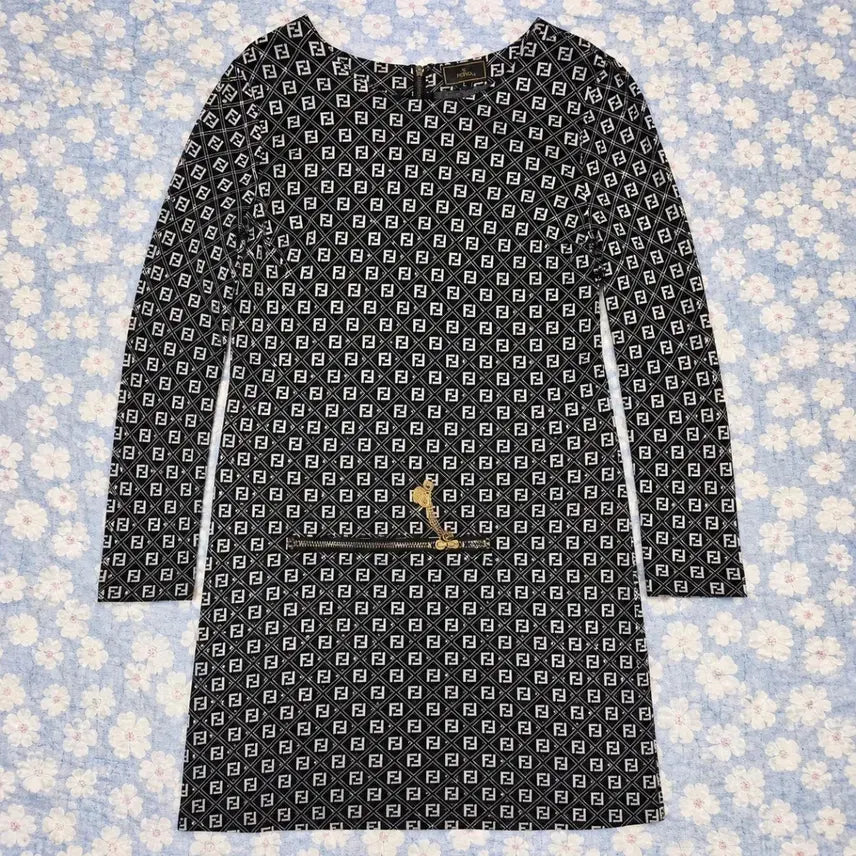 [BUNJANG] Fendi FF Monogram Long Sleeve Mini Dress - Size L / 펜디 FF 모노그램 롱슬리브 미니 원피스 L / 슬림핏