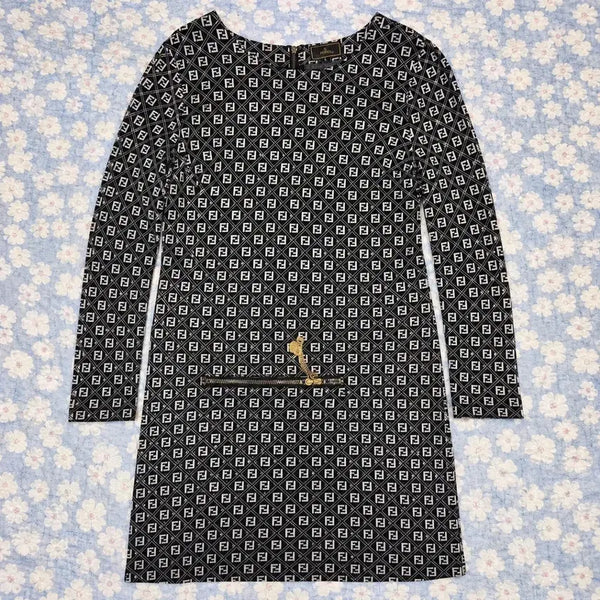 [BUNJANG] Fendi FF Monogram Long Sleeve Mini Dress - Size L / 펜디 FF 모노그램 롱슬리브 미니 원피스 L / 슬림핏