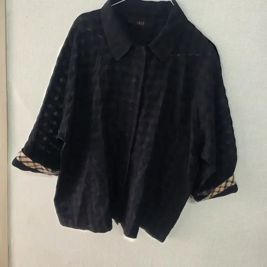 [BUNJANG] Daks Check Panel Black Shirt / 닥스 체크 배색 블랙 셔츠