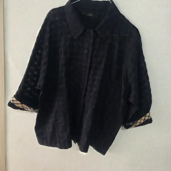 [BUNJANG] Daks Check Panel Black Shirt / 닥스 체크 배색 블랙 셔츠