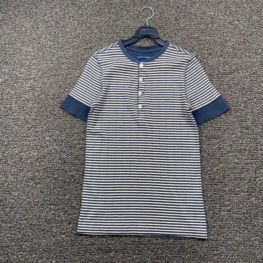 [BUNJANG] Polo Ralph Lauren Striped Button Henley Short Sleeve T-Shirt / 폴로 랄프로렌 스트라이프 버튼 헨리넥 반팔 티셔츠
