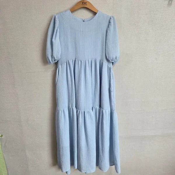 [BUNJANG] OBJET Women's Short Sleeve Tiered Maxi Dress / OBJET 여성 반팔 하늘 하늘 캉캉 원피스 F JJ2930