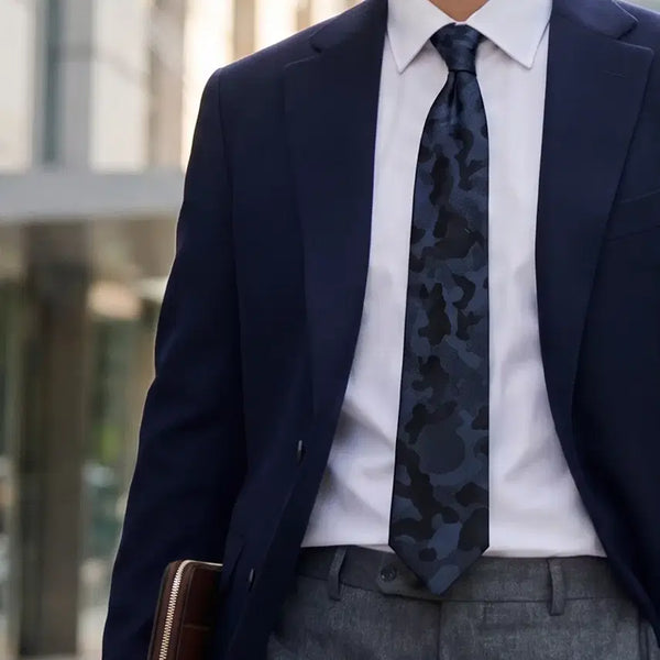 [BUNJANG] Zio Songzio Navy Tonal Camouflage Jacquard Silk Wool Blend 7.3cm Slim Tie / 지오송지오 톤온톤 카무플라주 자카드 넥타이 7.3cm S~A+등급 K3176