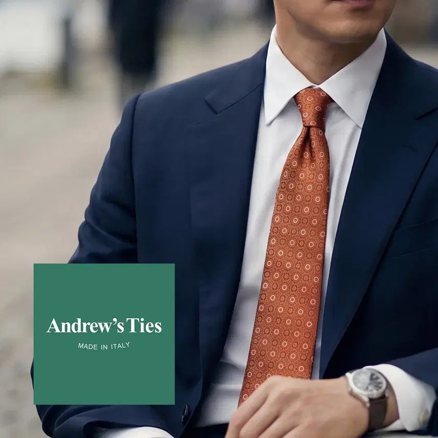 [BUNJANG] Andrew's Ties Orange Geometric Medallion Jacquard Silk Necktie (9.3cm) / 앤드류스타이 오렌지 기하 자카드 넥타이 9.3cm A+~A등급 K3182
