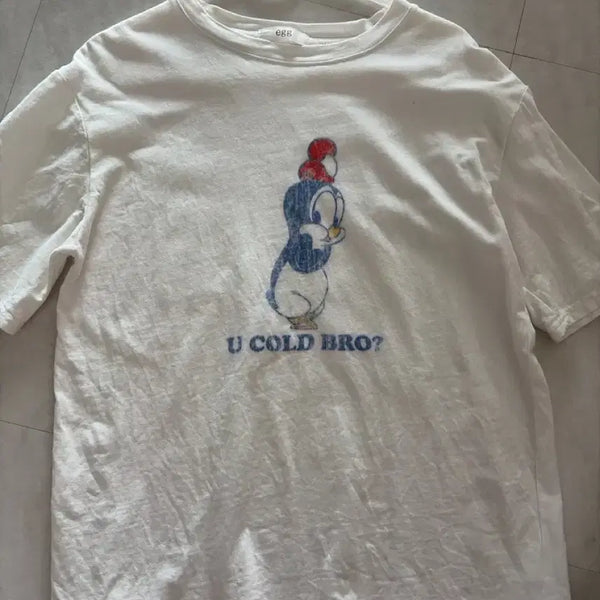 [BUNJANG] White Short Sleeve T-Shirt with Penguin Print / 티셔츠