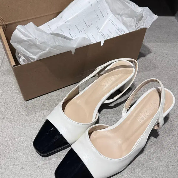 [BUNJANG] Sappun Irena Two-tone Square Slingback Heels White 5cm / 사뿐 이레나 투톤 스퀘어 슬링백힐 화이트 5cm