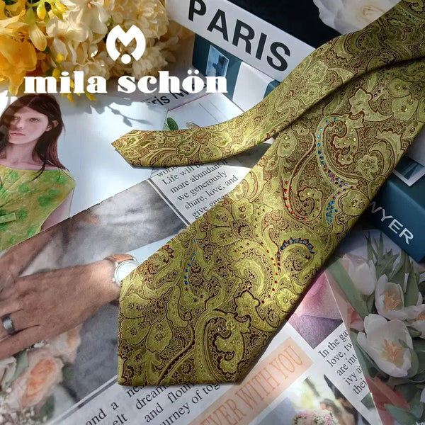 [BUNJANG] Mila Schon Silk Green Paisley Jacquard Necktie (9.5cm) / 밀라숀 실크 그린 페이즐리 자카드 넥타이 9.5cm A+등급 E1610